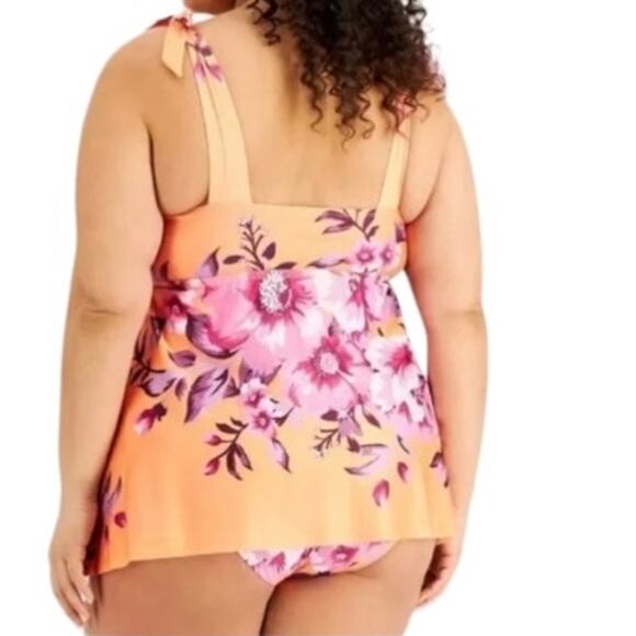 Becca Womens In Full Bloom Printed Tankini Swim Top Orange Multi Size 0X (14/16) - Picture 2 of 5